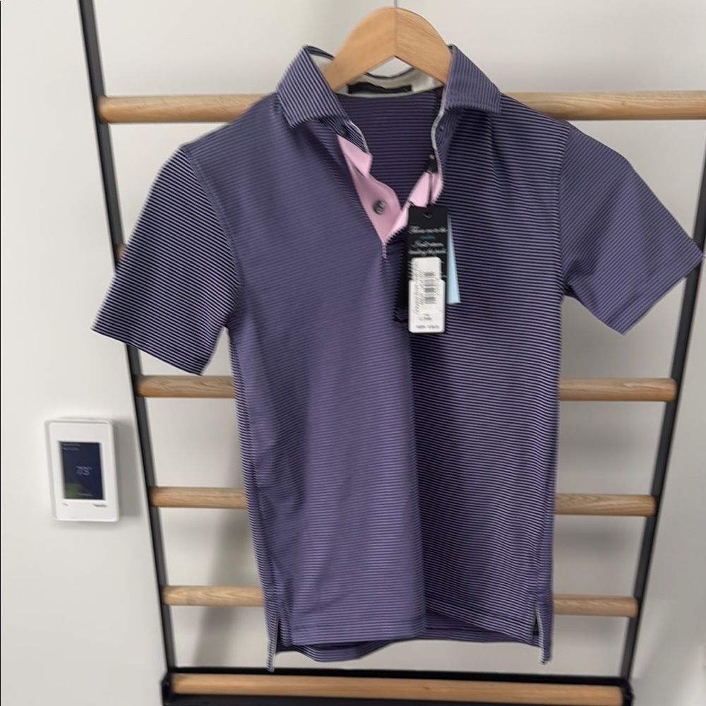 NWT Greyson Boys Striped Purple Polo Shirt size Large (8-9)